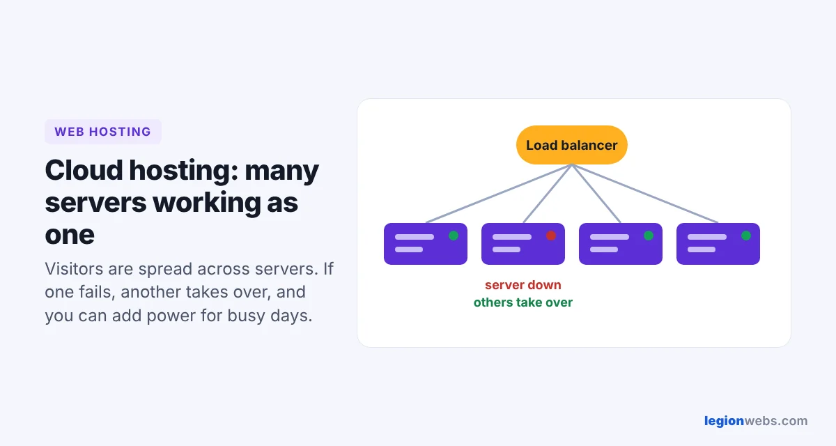 How cloud hosting works with a load balancer and several servers