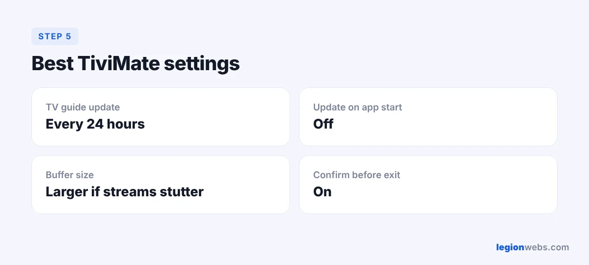 Best TiviMate settings for Firestick: TV guide update, buffer size and exit confirmation